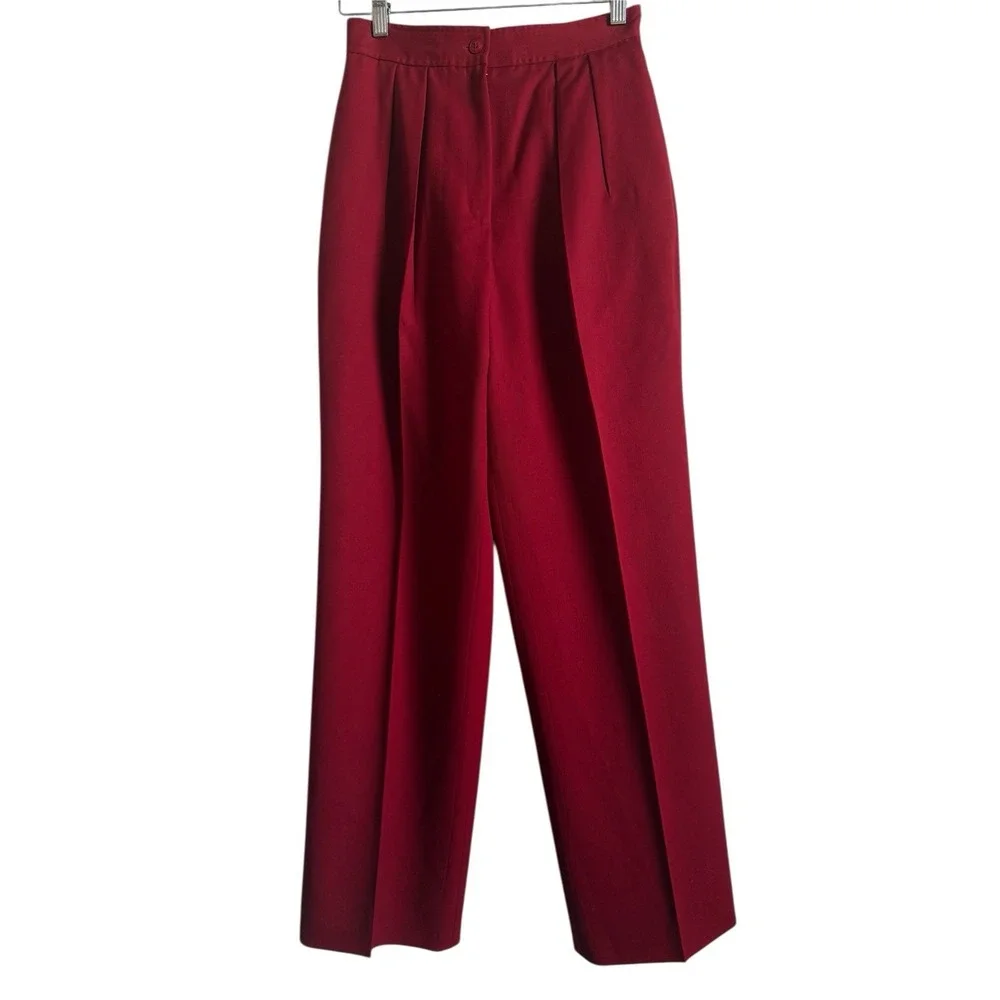 Carlisle Pleated Red Trouser Pant Women 6 Wool‎ Retro Classic Career Office Work